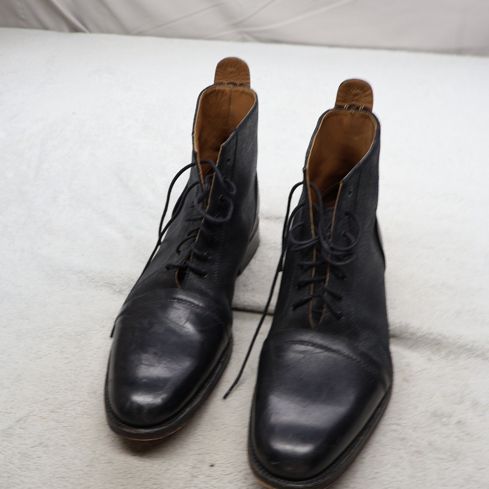 Grenson Mens 11 Boots Black Dress Shoes Leather Cap Toe Lace Up Classic 5085 01 - Picture 12 of 16